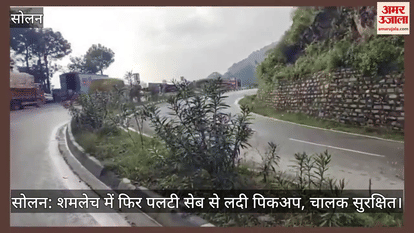 Solan: Pickup loaded with apples overturns again in Shamlech, driver safe