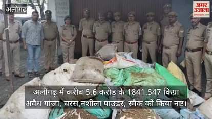 अलीगढ़ में करीब 5.6 करोड़ के 1841.547 किग्रा अवैध गांजा, चरस,नशीला पाउडर, स्मैक को किया नष्ट