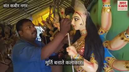 Artists are busy giving final touches to the idols for Durga Puja.