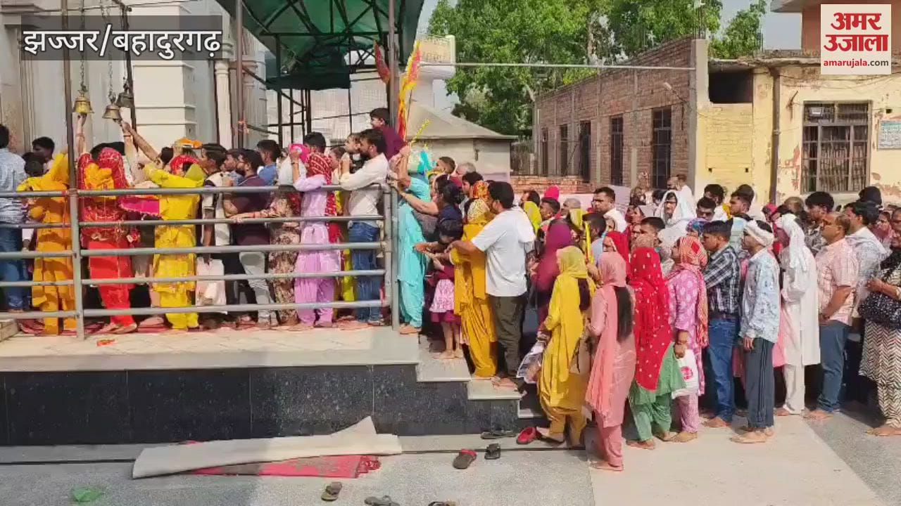 Crowds of devotees gathered on Ashtami at Mata Bhimeshwari Devi temple in Beri