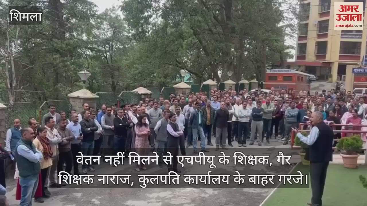 HPU teachers and non-teachers angry due to non-payment of salaries, protested outside the Vice Chancellor's office