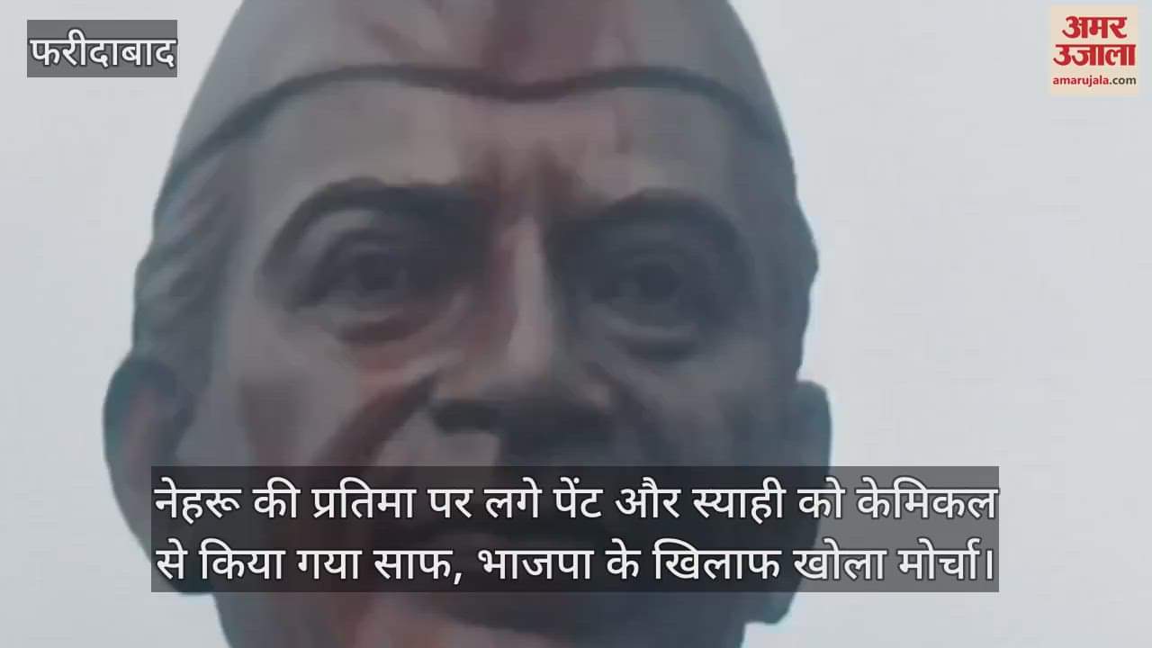 Paint applied on statue of Pandit Nehru in Faridabad