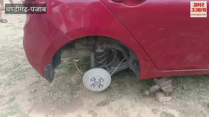 Thieves stole the tyres of a car parked in Nangal