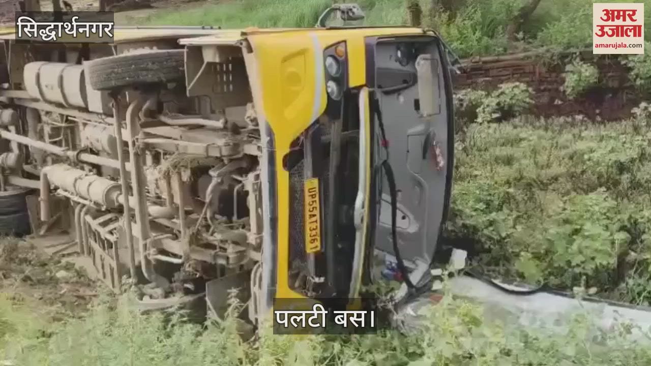 School bus collided with an electric pole and overturned- accident averted