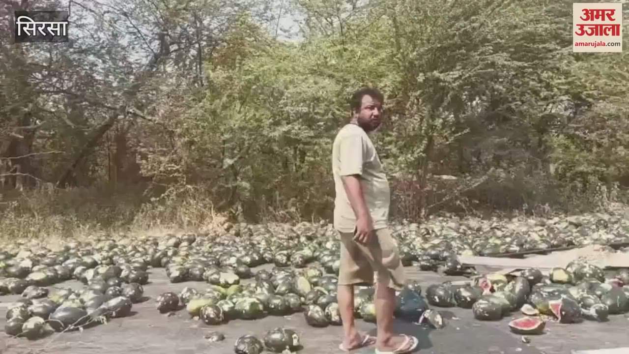 truck loaded with watermelons overturned near Sahuwala village in Sirsa drivers had to face trouble on highway