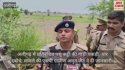 अलीगढ़ में प्रतिबंधित पशु कट्टी की गाड़ी पकड़ी, चार  दबोचे, मामले की एसपी ग्रामीण अमृत जैन ने दी जानकारी
