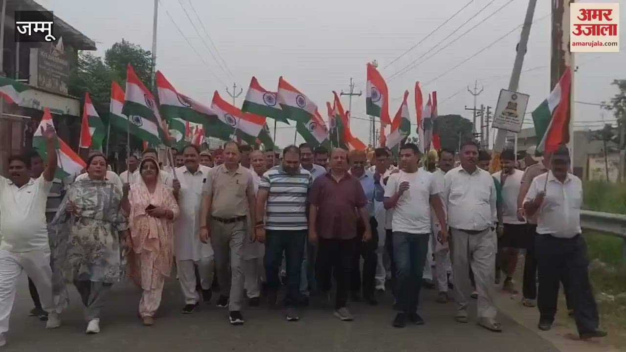 BJP leaders and villagers taking out a tricolour rally in a border village of Ramgarh area.