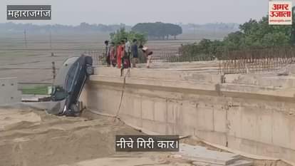 A speeding car fell on an under-construction overbridge, one injured