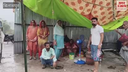 Bilaspur Even amidst the rain people continue to protest outside the under-construction tunnel of the railway line