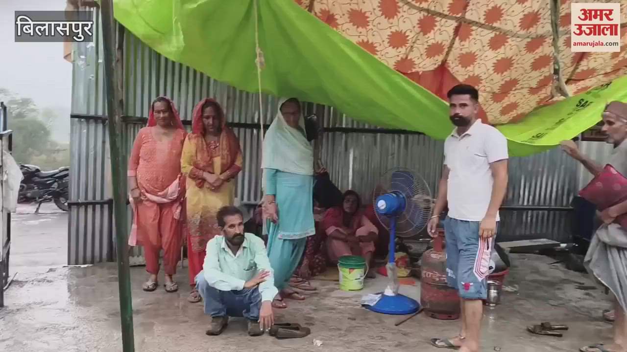 Bilaspur Even amidst the rain people continue to protest outside the under-construction tunnel of the railway line