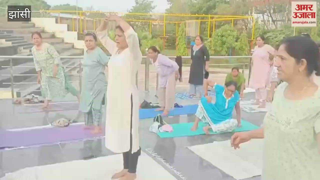 Women doing yoga on second day at Atal Ekta Park in Jhansi