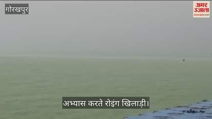 Rowing players practiced in Ramgarhtal amidst rain