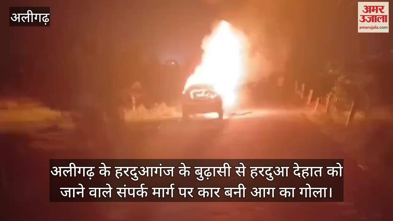अलीगढ़ के हरदुआगंज के बुढ़ासी से हरदुआ देहात को जाने वाले संपर्क मार्ग पर कार बनी आग का गोला