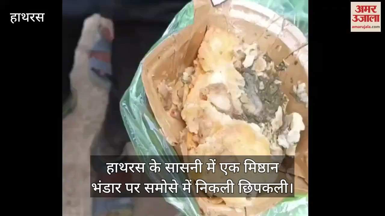 हाथरस के सासनी में एक मिष्ठान भंडार पर समोसे में निकली छिपकली