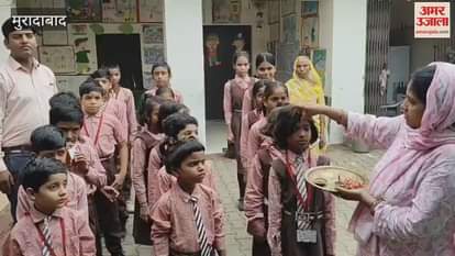 When school opened in Kundanpur Primary School, children were welcomed by applying Tilak