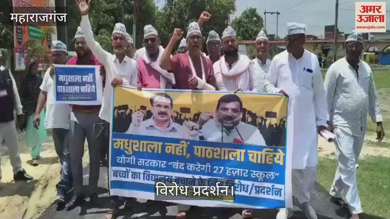 Aam Aadmi Party officials demonstrated against the school merger