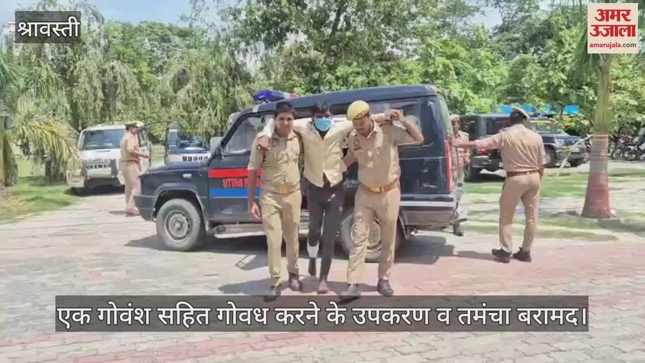 VIDEO: श्रावस्ती: गौ हत्या के दो वांछित पुलिस मुठभेड़ में गिरफ्तार, एक गोवंश सहित गोवध करने के उपकरण व तमंचा बरामद