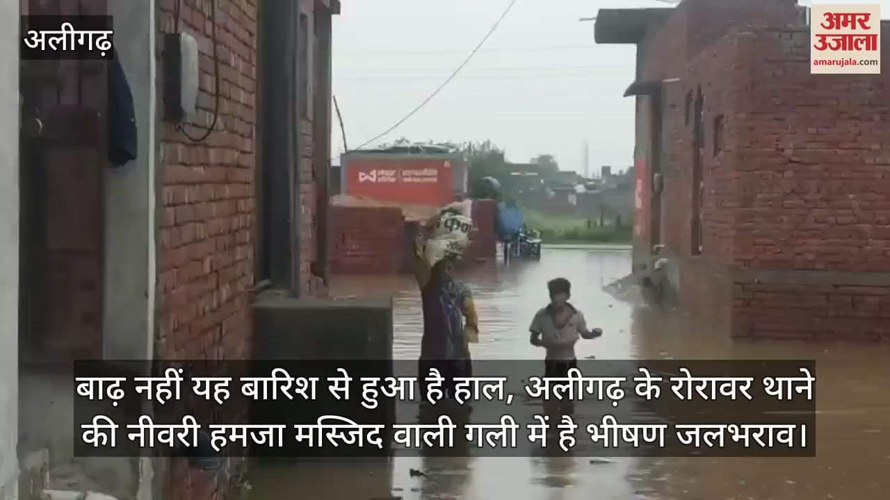 बाढ़ नहीं यह बारिश से हुआ है हाल, अलीगढ़ के रोरावर थाने की नीवरी हमजा मस्जिद वाली गली में है भीषण जलभराव