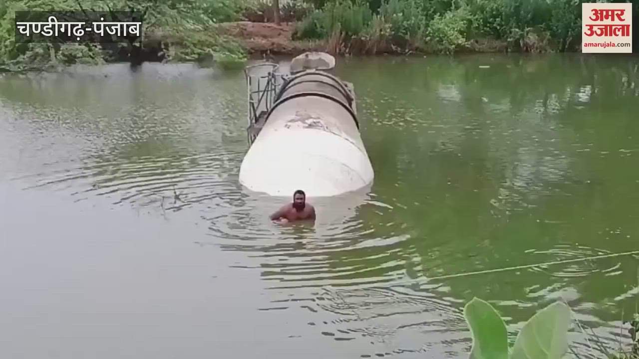 Truck crushes bike and falls into pond in Moga