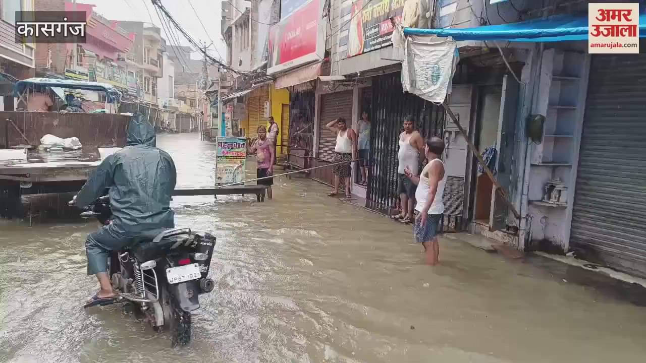 waterlogging in market from heavy rain in kasganj
