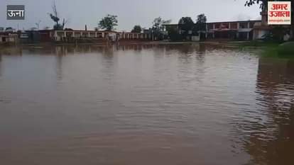 Una School premises submerged again in Takka village rain water entered Panchayat house and dispensary