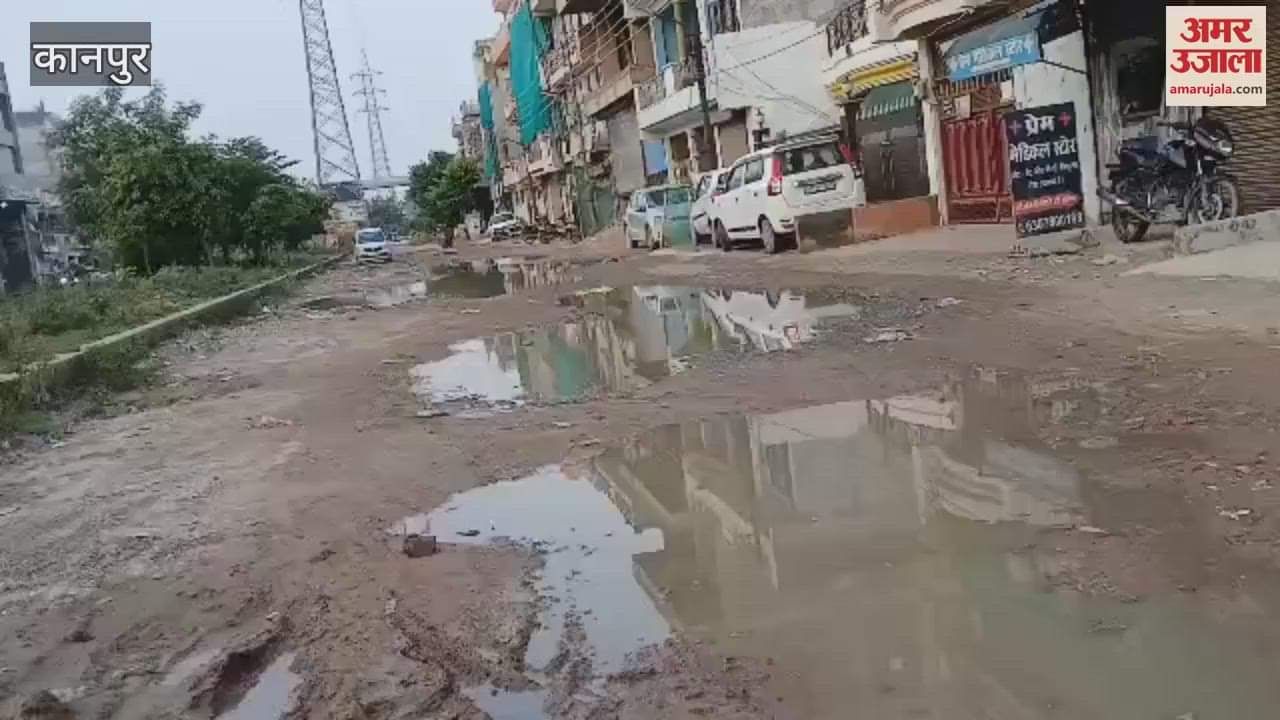 Waterlogging on the road in front of the houses in Awas Vikas