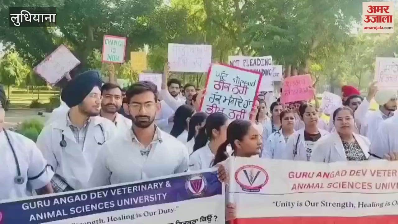 Students of Guru Angad Dev Veterinary Animal Sciences University, Ludhiana, took out a protest rally.