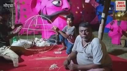 Anwar Ahmed is making seventy-foot-tall effigies for Noida's Ramlila