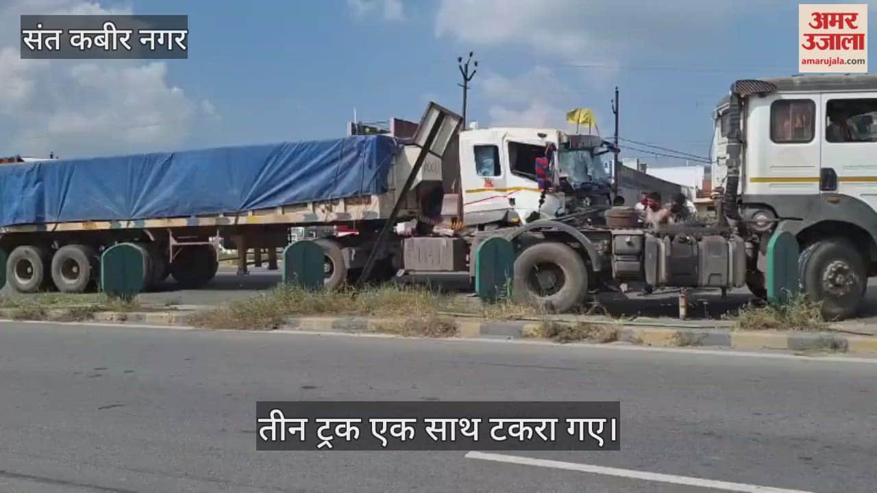 Three trucks traveling in the same direction collided on the highway, blocking the highway for two hours.