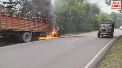 Fire breaks out in cabin of parked truck driver narrowly escapes