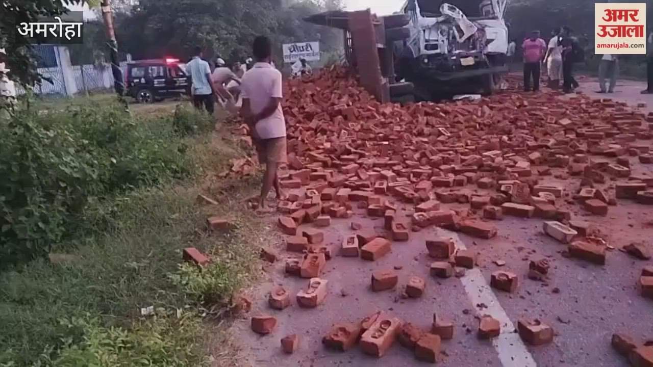 truck collided with a tractor-trailer loaded with bricks, crushing two workers; both died in the accident in Sambhal