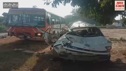 car collided with a roadways bus on the Assam Highway in Pilibhit