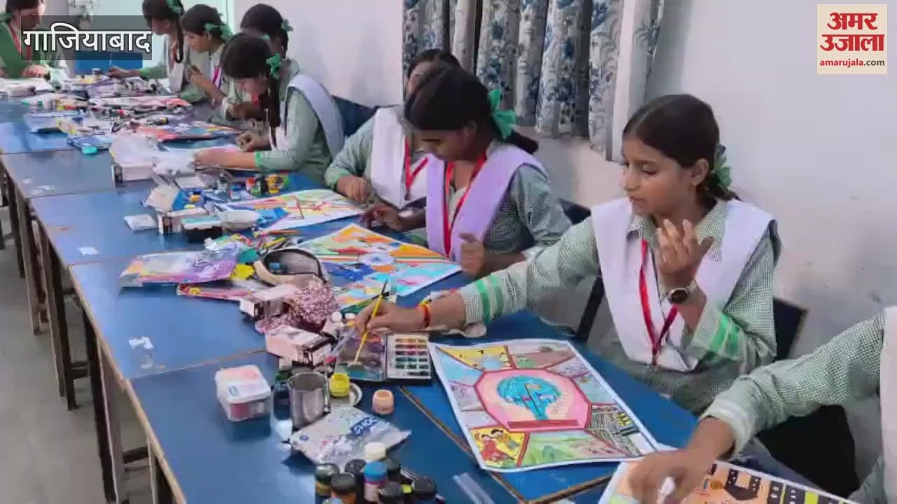 Girls participating in painting competition organised at Sushila Girls Inter College.