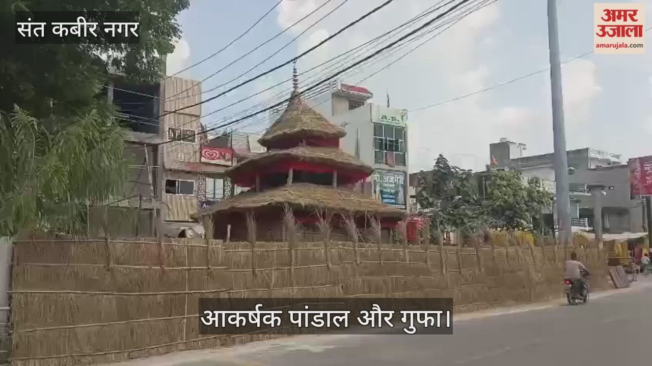 The cave and pandal of Maa Durga made from natural materials became the center of attraction.