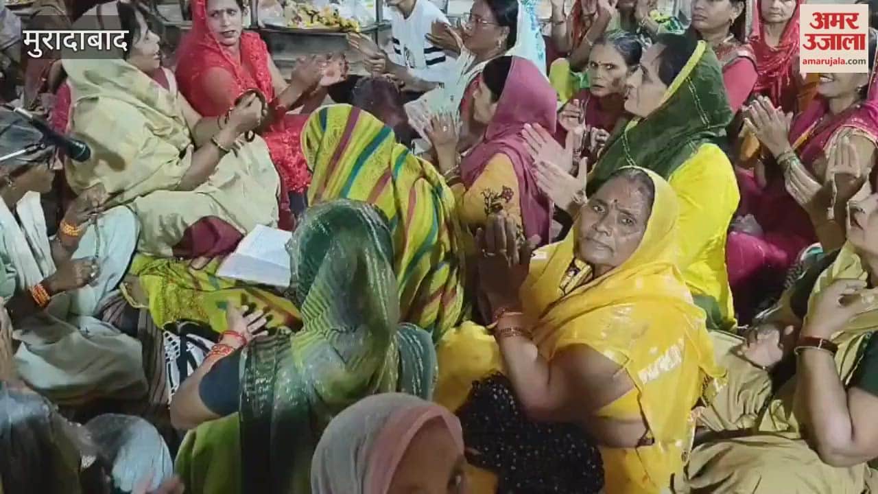 Devotional songs and hymns at the temple during Navaratri; women's faith runs deep.