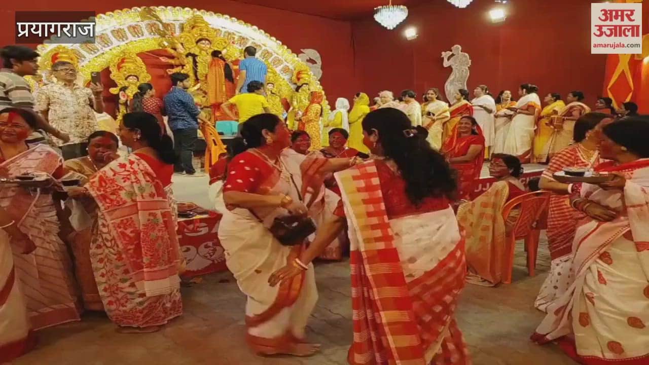 Goddess Durga was bid farewell with the ritual of Sindoor Khela, where women applied vermilion to each other and sought blessings for eternal good fortune.