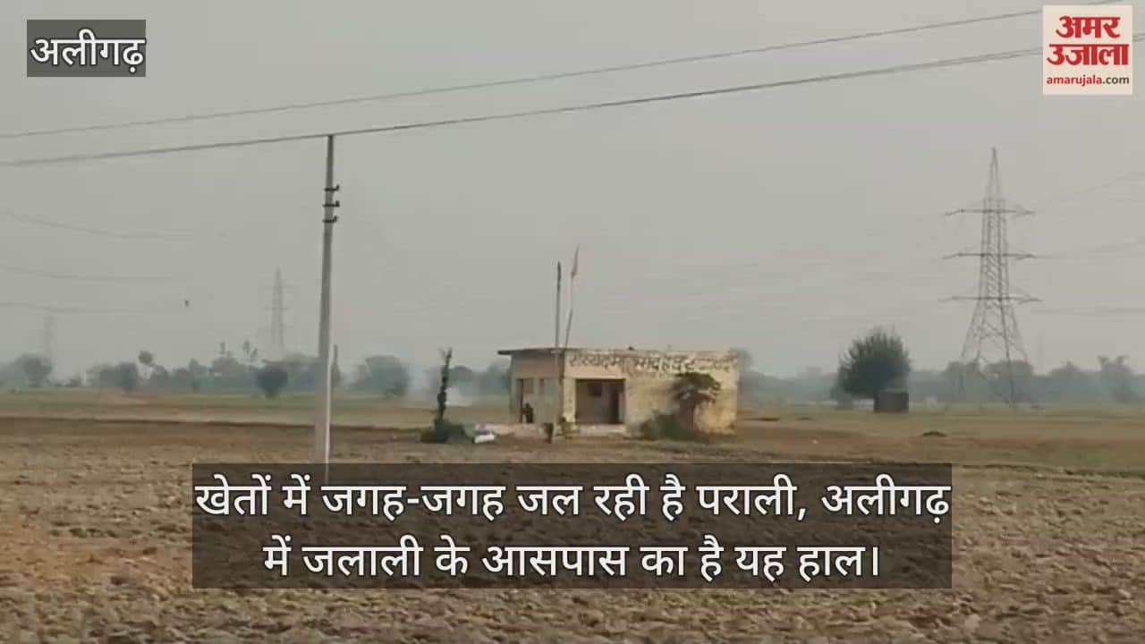 खेतों में जगह-जगह जल रही है पराली, अलीगढ़ में जलाली के आसपास का है यह हाल