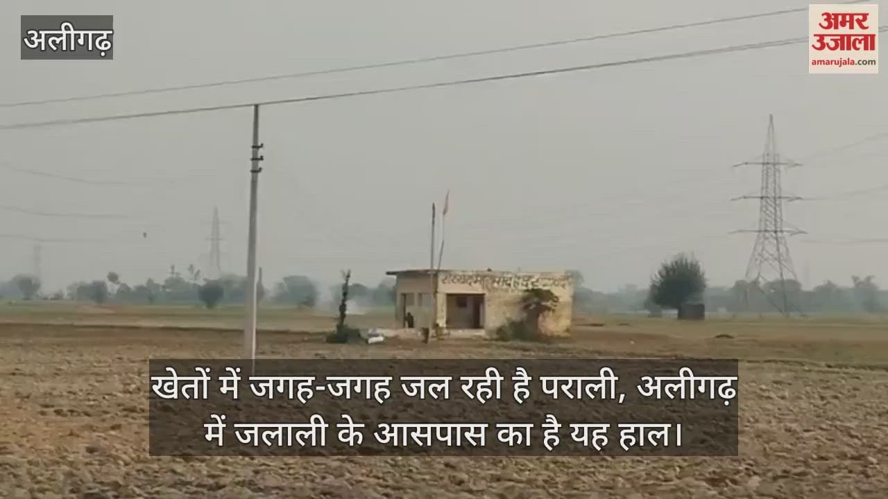 खेतों में जगह-जगह जल रही है पराली, अलीगढ़ में जलाली के आसपास का है यह हाल
