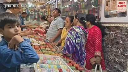 Wishing for the husband's long life, the bangle market is bustling with activity