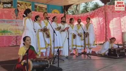 Chamba During the district level cultural competition going on in Chamba Chaugan, girl students presented a group song