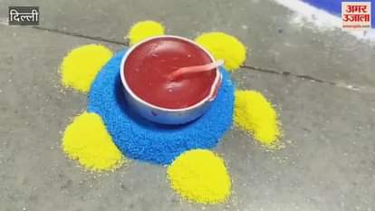 Nursing staff make Rangoli for Diwali at LNJP Hospital in Delhi