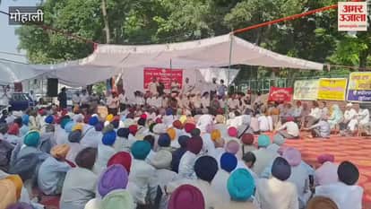 Punjab State Pensioners stage a sit-in outside the Punjab School Education Board office in Mohali.