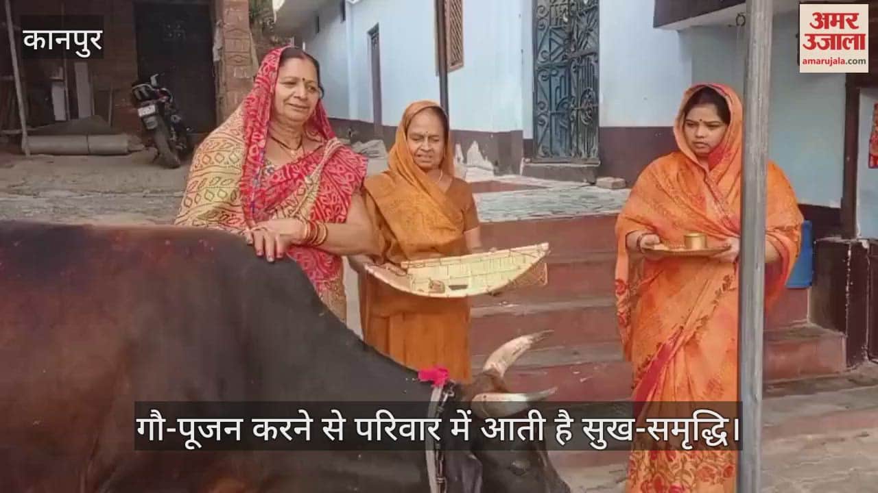 कानपुर: धनतेरस से पहले मंधना में गौ-पूजन की परंपरा, गाय की आरती उतारकर खिलाया गुड़-चना