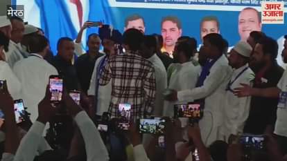 Meerut: Chandrashekhar Azad garlanded the portrait of Dr. Bhimrao Ambedkar.