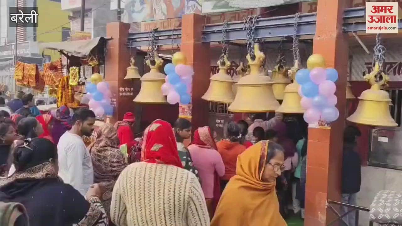 crowd of devotees gathered at the Chaurasi Ghanta temple in Bareilly