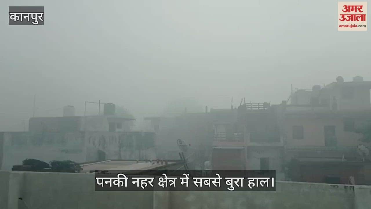 कानपुर: सुबह नौ बजे भी कोहरे की चादर में लिपटा इलाका, पनकी नहर के पास दृश्यता शून्य