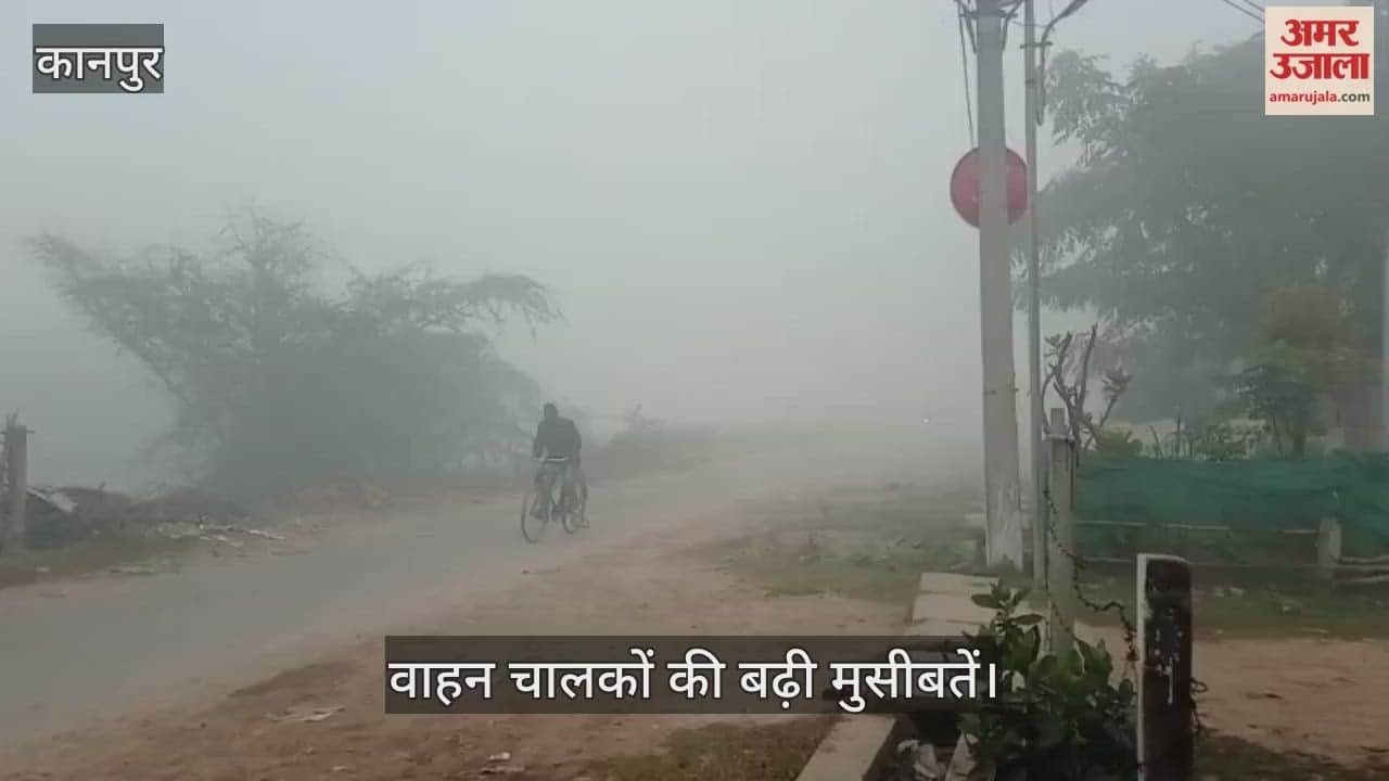कानपुर: पनकी नहर मार्ग पर छाया कोहरा, सुबह साढ़े नौ बजे भी विजिबिलिटी जीरो