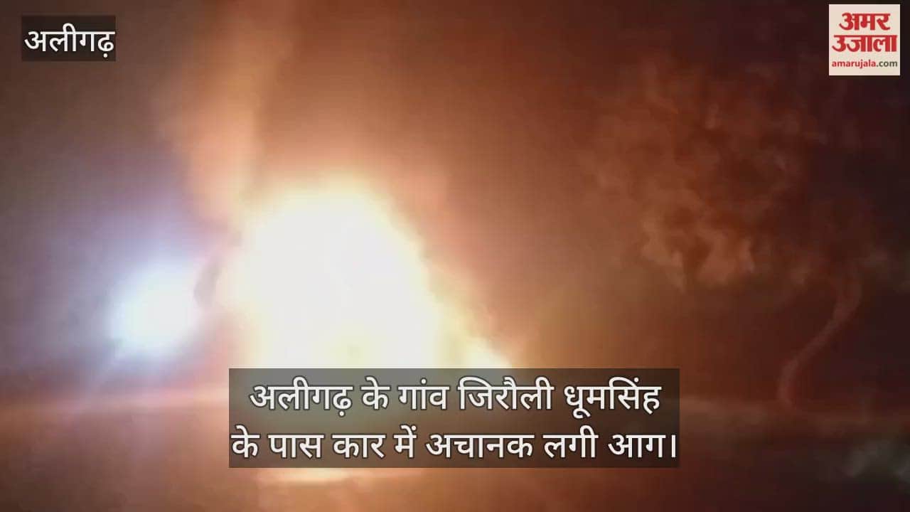 अलीगढ़ के गांव जिरौली धूमसिंह के पास कार में अचानक लगी आग
