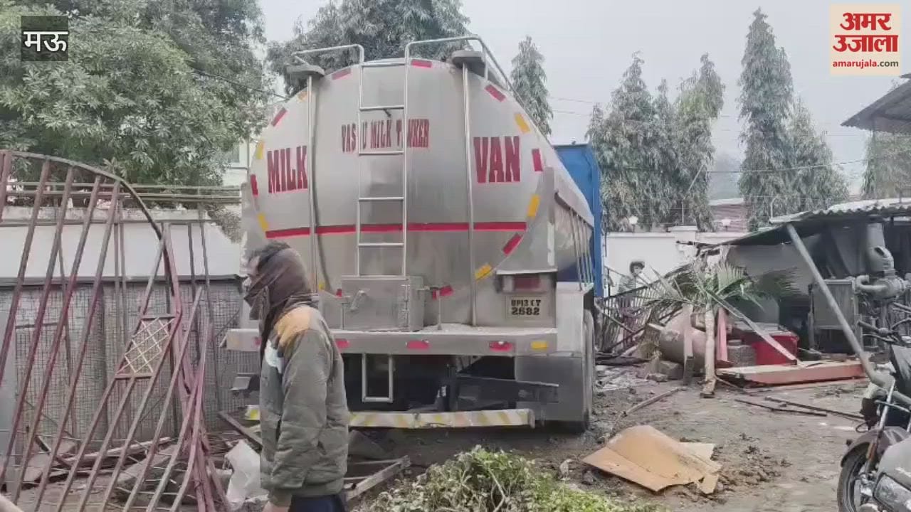 out-of-control milk delivery tanker crashed into motorcycle showroom wall damaging five bikes