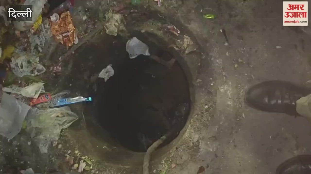 Rescue of cow that fell into open sewer on Ravidas Marg in Delhi continues